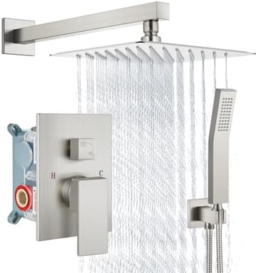 Aolemi Shower Faucet Set Rain Shower System with Handheld Spray Bathroom Shower Combo Rough-in Valve and Shower Trim Kit Included Brushed Nickel 8 Inch Wall Mount Shower Head