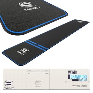 Target Darts World Champion Darts Mat Black and Blue | Dart Oche Mat with Soft Tip and Steel Tip Throw Line Distances | Non Slip Carpet Mats for Floor and Dart Tips Protection | Darts Accessories UK