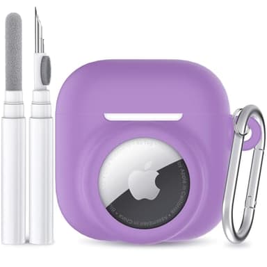 LDSXAY 2 in 1 Silicone Case Compatible with AirPod 4 and AirTag 2/1, Shockproof Protective Skin Cover for AirPods 4th Generation with Cleaner Kit & Carabiner (Purple)
