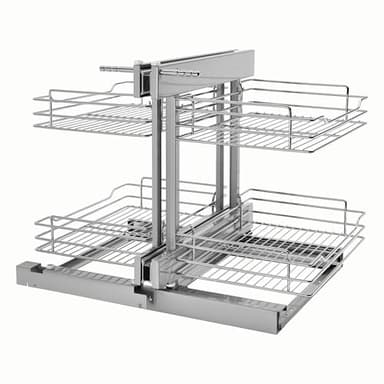 Rev-A-Shelf Chrome Two-Tier Wire Bottom Optimizer for 15" Blind Corner Cabinet Openings, Storage Organizer with 4 Shelves, 5PSP-15-CR
