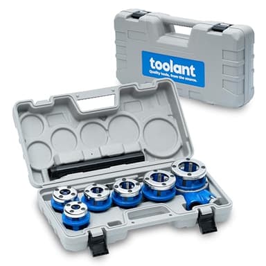 toolant Ratchet Pipe Threader Kit, NPT 1/4" - 1-1/4" Manual Ratcheting Pipe Threader, Portable Pipe Threading Tool Set with 6PCS NPT Dies, Storage Case for Galvanized Aluminum Iron Copper Pipes