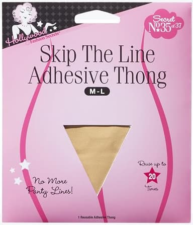 Hollywood Fashion Secrets Adhesive Seamless Thong – Reusable Seamless Thongs for Women, Invisible Panty with No Panty Lines, Beige, Size M/L, Reuse Up To 20 Times