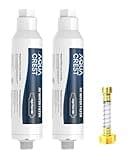 AQUA CREST RV Inline Hose Water Filter, Garden and Camper, NSF Certified, Greatly Reduces Chlorine, Bad Taste, Odor, 2 Pack with Hose Protector (Package May Vary)