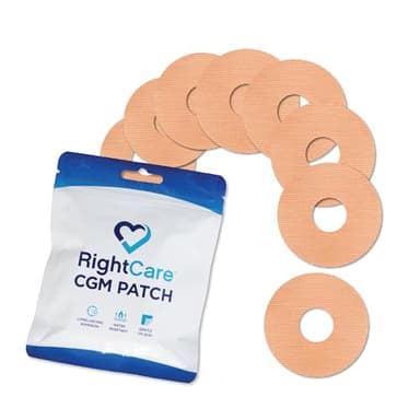 RightCare CGM Adhesive Patches Pre-Cut for Freestyle Libre 2 &3 and Lingo, Waterproof Adhesive Medical Tape, Uncovered Circle Protective Patches, Tan, Bag of 25