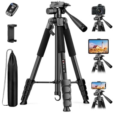 Camera Tripod Stand, 68" Phone Tripod for Tablet with Remote and Holder, Lightweight and Compact Travel Tripod for Canon Sony Camera, Compatible with DSLR, iPhone, iPad
