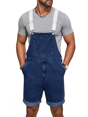 Runcati Mens Denim Shorts Bib Overall Jean Coveralls Fashion Adjustable Strap Hippie Summer Jumpsuit