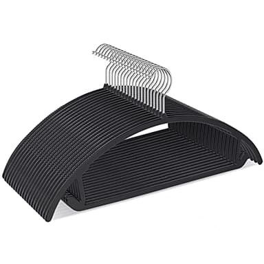 Ergonomic Curved Plastic Hangers 50pack - No Shoulder Bump Design, Non-Slip Grip for Delicate Fabrics, Heavy Duty Clothes Hangers, Holds Up to 11lbs - Ideal for Silk, Coats & Winter Wear(Black)