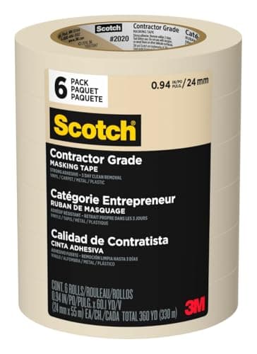 Scotch Contractor Grade Masking Tape, 1 Inch Wide (0.94 in. x 60.1 Yds) 6 Rolls, 3-Day Interior Clean Removal, Removes Easily Without Leaving Sticky Residue, Interior & Exterior Use (2020-24EP6)