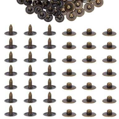 WEBEEDY 120 Sets Brass Jean Rivets 9.5mm Denim Rivets for DIY Jeans Repair, Heavy Duty Metal Studs Decorative Brass Hat Rivet Replacement for Leathercraft Jackets Garments Belts (Antique Brass)