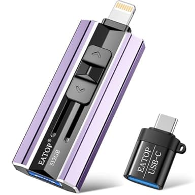 EATOP 512GB Flash Drive Intended for Phone Tablet Androidphone and Computers, 4 in 1 Photo Stick for Phone Memory Storage Easily Backup Photos Videos, Plug and Play, No App Required (Light Purple)