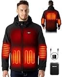 WASOTO Heated Jackets for Men With 16000mAh Battery Pack Included Windproof Water Resistant Mens Heated Jacket with Foldable Hood (Black,M)