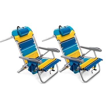 Homevative Cooler+ Folding Backpack Beach Chair with 5 Positions, Towel bar, XL Cooler Pouch, Storage Net, Cup and Phone Holder, Sunshine, 2 Pack