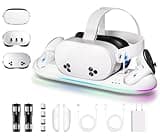 Charging Dock for Meta Quest 3＆Quest 3S-Fast Charging Station Compatible with Oculus Quest 2&3＆3S-VR Charging Accessories with RGB Light-Magnetic Charging Stand for Controller-2 Rechargeable Batteries