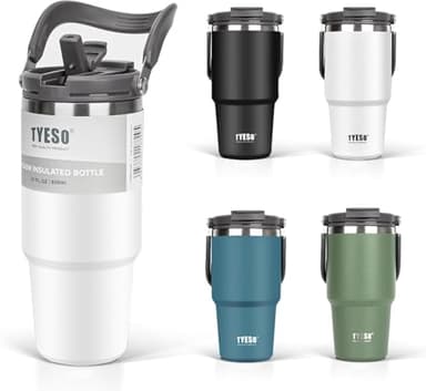 TYESO Tumbler with Handle,Tumbler with Straw, Vacuum Insulated Water Bottle,Double Wall Stainless Steel Coffee Cup Travel Mug Leak Proof Flip (White, 30oz)