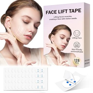 YAGUVI 128PCS Face Lift Tape, Face Lift Tape Invisible, Face Tape Lifting Invisible, Face Tape Instantly Lifts Sagging Skin Around The Face, Hides The Double Chin and Creates A v-Shaped Face