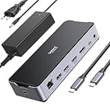USB C Docking Station 3 Monitors Laptop Dock Dual Monitor with 2 HDMI DisplayPort 4K144Hz,USB A 2.0/3.0,USB C 3.1 10Gbps&30W Output,Ethernet,MicroSD&SD,Audio&Mic,150W DC Power for Dell/Lenovo/HP