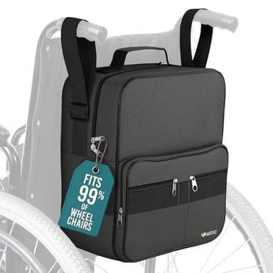 iMedic Deluxe Wheelchair Bag – Storage Backpack for Adults – Hangs Securely on Wheelchair Back – Organiser for Mobility & Electric Wheelchairs – Black