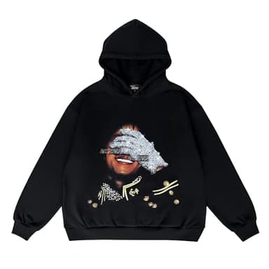 MIDIHOME Rhinestone Hoodie, Mens Long Sleeve Hooded Pullover, Unisex Graphic Top, The for Fans (US, Alpha, X-Large, Regular, Regular) Black