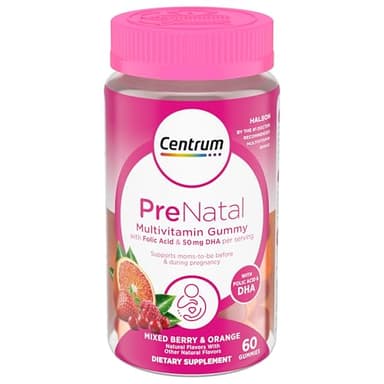 Centrum Prenatal Multivitamin Gummies with DHA and Folic Acid, Mixed Berry and Orange Flavors - 60 Count, 30 Day Supply