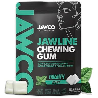 JAWCO Ultra-tough Jawline Chewing Gum | Get a Stronger, Squarer Jawline | Jaw Training Hard Gum | Chisel, Sculpt, Tone your Jaw | 15X Hardness | Facial Fitness Mewing Gum | Mighty Mint (1-Pack)