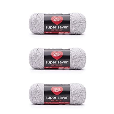 Red Heart Super Saver Metallic Light Gray Yarn - 3 Pack of 5oz/142g - Acrylic - 4 Medium (Worsted) - 255 Yards - Knitting/Crochet