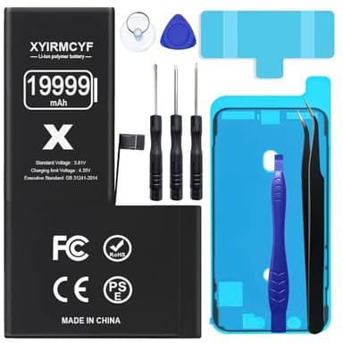 XYIRMCYF 19999mAh Super Capacity Battery Compatible with iPhone X, 0 Cycle Li-Polymer Replacement Battery for iPhone X, with Professional Repair Tool Kit