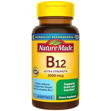 Nature Made Vitamin B12 Extra Strength 3000 mcg, B12 Vitamin Supplement for Energy Metabolism Support, 60 Softgels, 60 Day Supply