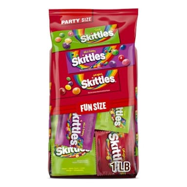 Wrigley's Skittles Fun Size Original, Wild Berry, and Sour Chewy Individually Wrapped Stocking Stuffers Christmas Candy Variety Pack, 26.46 Oz Bulk Bag