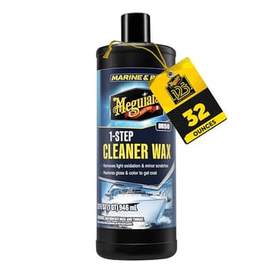 Meguiar's M5032 Marine/RV One Step Cleaner Wax, Easy-to-Use Marine Wax for Boats and RVs that Removes Light Defects, Restores Color Brilliance, and Protects the Surface, 32 Oz Bottle