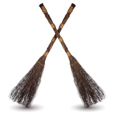 Cinnamon Twig Brooms 36in (2 Pack) - Rustic Fall Broom Decor – for Halloween Porch or Entryway - Real Stick Witch Broom Decorations Wrapped in Jute Rope - Autumn Thanksgiving Display