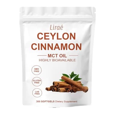 LIRAE Ceylon Cinnamon SoftGels with MCT Oil, Highly Bioavailable Herbal Extract, Non-GMO, Gluten Free - 300 Softgels (1)