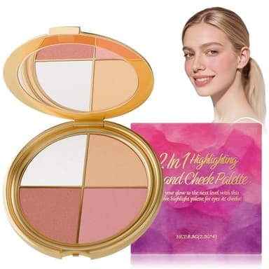 Travel Makeup Palette All-in-One, Featuring a Customizable Quad of Highlighter, Blush, and Neutral Eye Shades