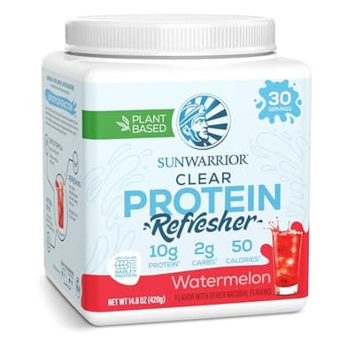 Sunwarrior Clear Protein Powder Plant-Based Water Mix, Vegan and Refreshing Protein and Hydration Supplement 10g Per Serving Watermelon Flavored 420g Tub 30 Servings