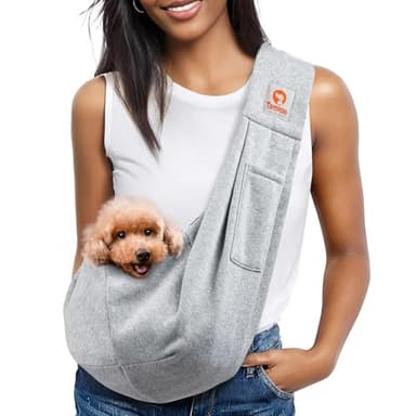 Tomkas Small Dog Sling Carrier - Classic Pocket & Classic Strap - for 3-10 lbs Pets(Grey)