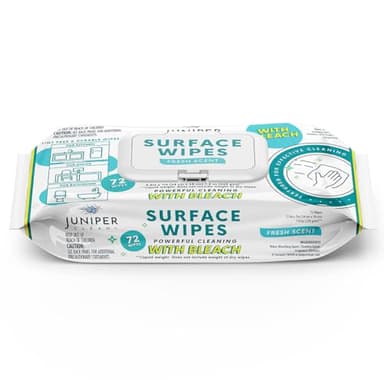 Juniper CLEAN 1 Pack Surface Wipes with Bleach, All-Purpose Cleaner for Bathroom, Kitchen, Office, 72 Count Soft Flow, Fresh Scent, Lint Free & Durable