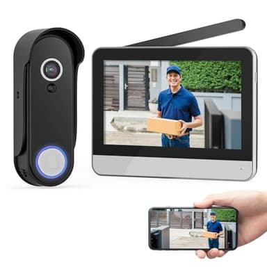 WISDOM VIEW Wireless Smart Video Doorbell System,7" Touchscreen Display,1080P Video Doorbell Camera with Motion Detection,2-Way Audio,Local Storage No Subscription, Easy Install Without Wiring