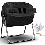SUPER DEAL Outdoor Compost Tumbler 43 Gallon Dual Chamber Large Compost Bin 360° Rotating Tumbling Composter BPA Free for Garden Yard, Black