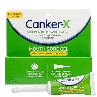 Canker-X Mouth Sore Gel, Fast Pain Relief & Healing for Canker Sores, Cheek Bites and Oral Abrasions, Oral Pain Relief Gel, Benzocaine-Free and Alcohol-Free, Adults and Kids 6+ Years, 0.28 fl oz
