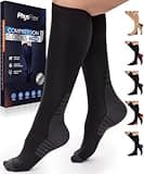 PhysFlex Compression Socks for Women and Men - Best Support for Running, Flying, Pregnancy - Knee High Graduated Compression Stockings (Black, S/M)