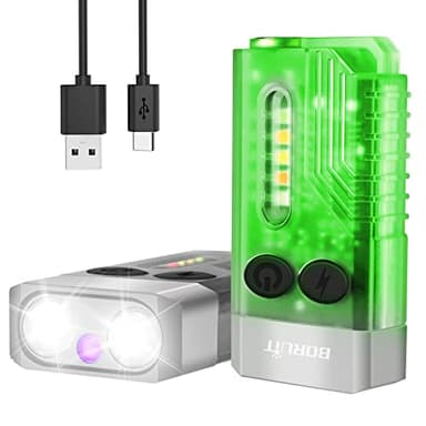 BORUIT V10 LED Small Powerful EDC Flashlight with 365nm UV Red Green Blue Light,Super Bright USB C Rechargeable Powered Mini Pocket Keychain Flash Light-14 Modes,Tail Magnet,Beeping Sound