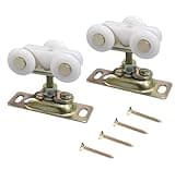 3/4 Inch Sliding Pocket Door Rollers Assembly, Sliding Door Wheels Replacement Part with Top Hanger for Johnson Part Hardware Kit, Sliding Door Hardware Kits for Bypass, Closet Doors