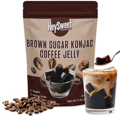 Coffee Jelly – Vegan, Gluten-Free, Halal, Dye-Free | Jel Dessert made with Natural Brown Sugar & Konjac | 8 Counts (makes 40oz+)