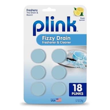 Plink Fizzy Drain Cleaner and Freshener, Prevents Drain Clogs and Buildup, Removes Odors from Bathroom and Kitchen Sinks, Septic-Friendly, Made in the USA, Lemon Scent, 18 Tablets