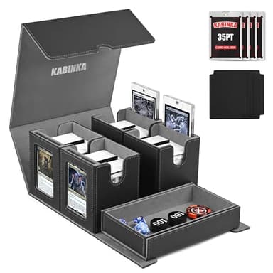 Kabinka Commander Deck Box for MTG Fits 400+ Double-Sleeved Card Storage, 5 IN 1 Removable Card Case with Dice Tray, Display Window for TCG/PTCG/EDH, 4 Magnetic One Touch Holders (Black)