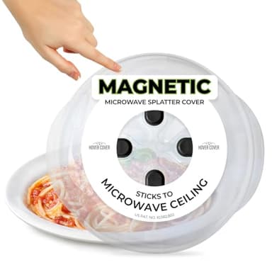HOVER COVER Magnetic Microwave Splatter Cover, Clear Microwave Cover for Food - Vented & Magnetic, 12-inch, Food Grade Plate Cover, BPA Free - Black