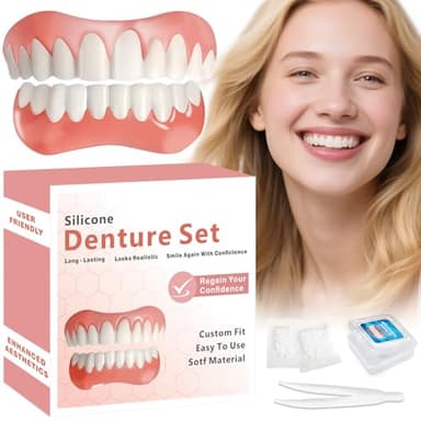 Moldable False Teeth, Dentures for Women and Men, Upper and Lower Silicone Denture Set, Fix Your Smile in Minutes, 1PCS