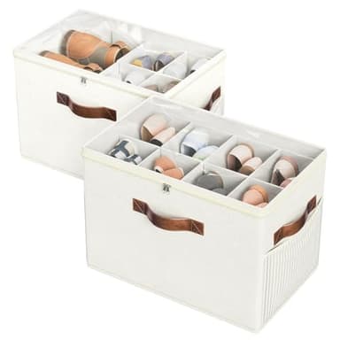2 Pack Shoe Organizer for Closet, Foldable Shoe Storage with Adjustable