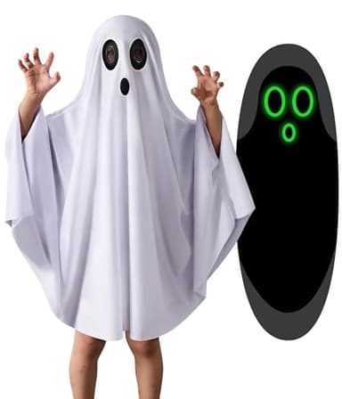 THDZS Unisex Boys and Girls Ghost Costume,Halloween Fancy Dress,White Boo Ghost Cloak Cape Cosplay Costume Halloween Costume