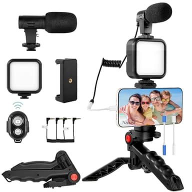 Heliora Vlogging Kit for iPhone, Android with Tripod, 62 LED Light,YouTube Starter kit with Mini Microphone & Phone Clip for Live Stream, Video Calls, Vlogging, YouTube, Instagram TikTok