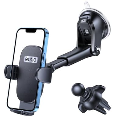 OQTIQ 3-in-1 Car Phone Mount for Dashboard, Windshield & Air Vent – Strong Suction Cup Holder with Adjustable Arm & 360° Rotation – Universal Car Cell Phone Holder for iPhone & Android Smartphones